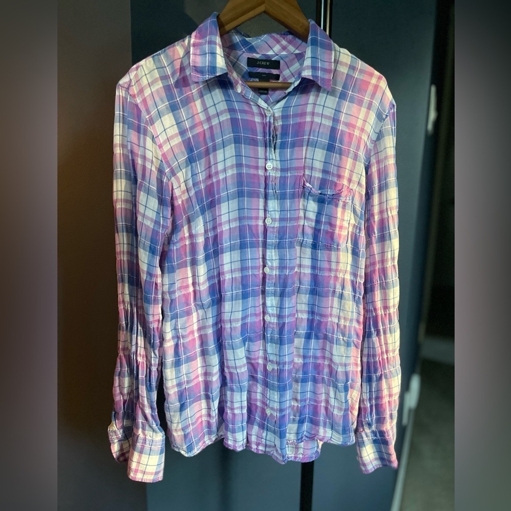 J. Crew Lightweight Gauzy Crinkle Cotton Button-Down Shirt, Excellent Condition